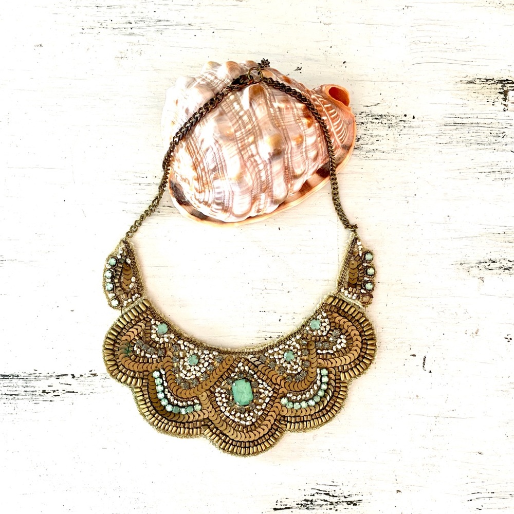 ✨Beaded and fabric collar necklace ✨